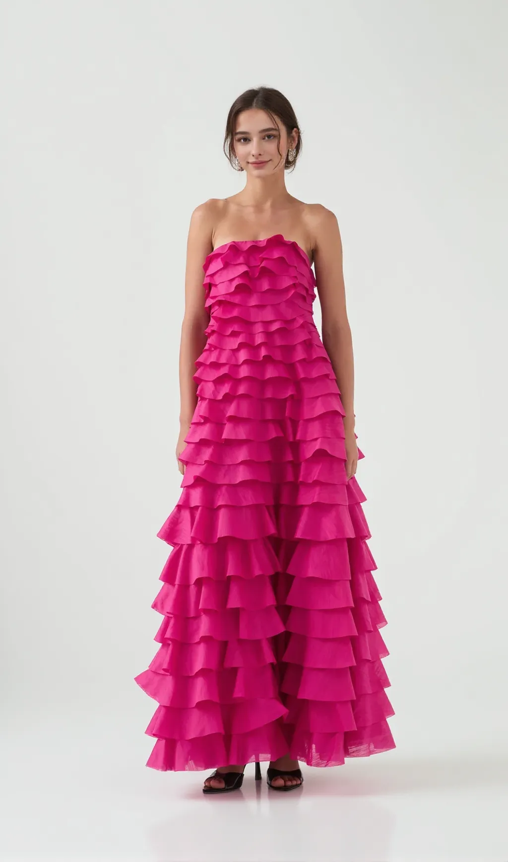 stacey Strapless Layered Maxi Dress in pink