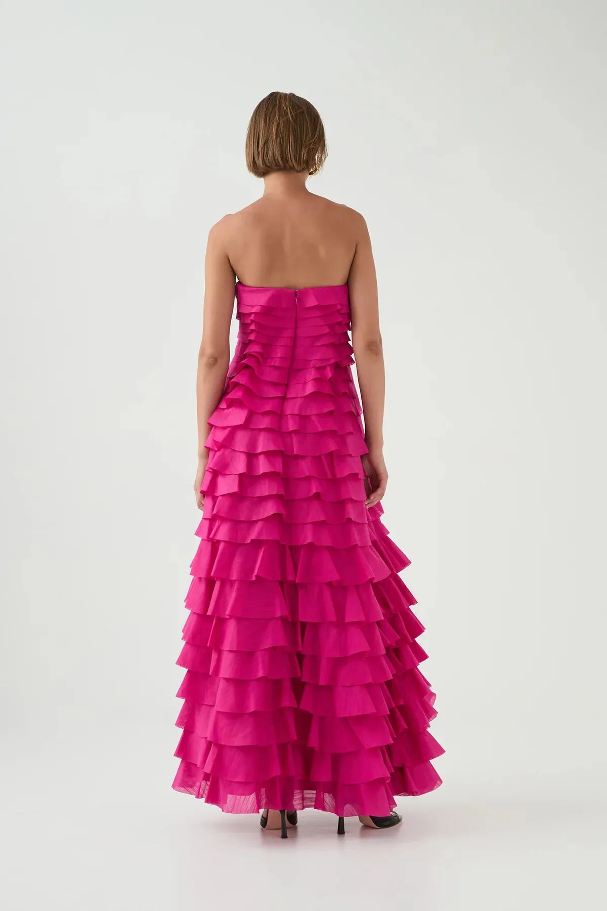 stacey Strapless Layered Maxi Dress in pink