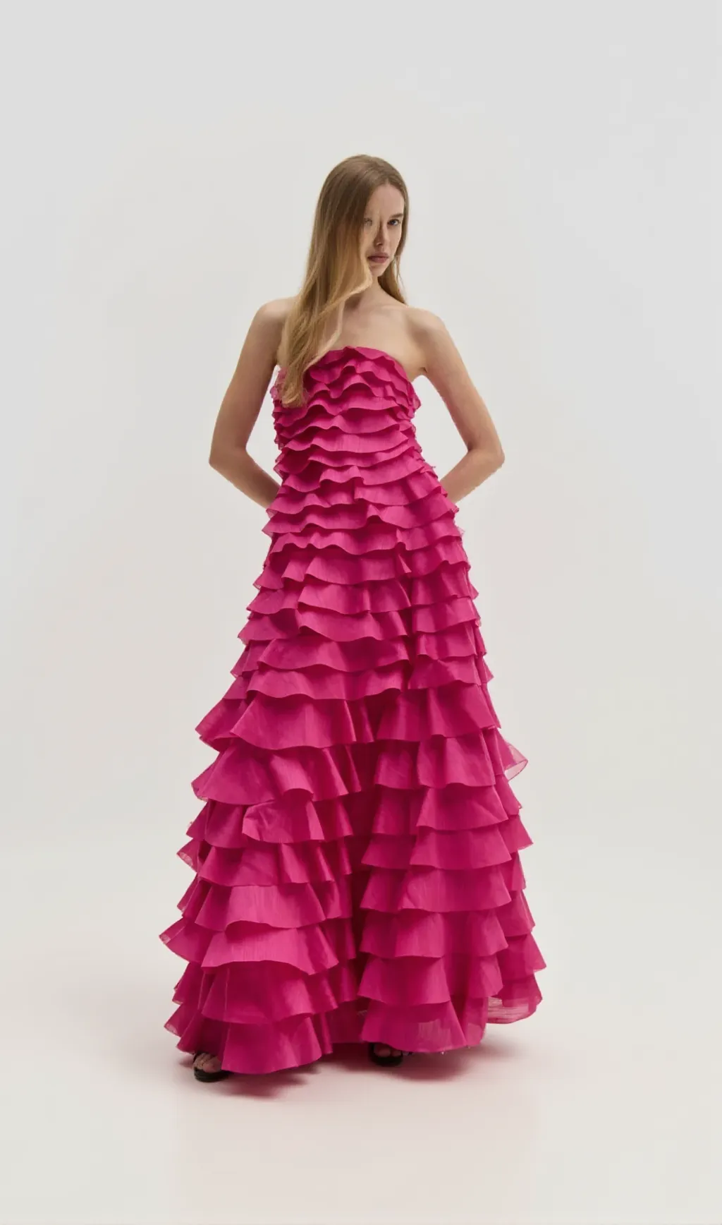stacey Strapless Layered Maxi Dress in pink