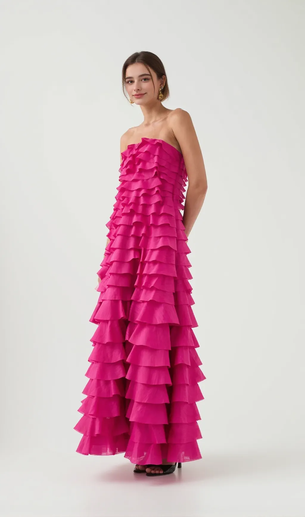 stacey Strapless Layered Maxi Dress in pink