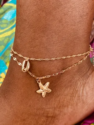 StarFish Layered Gold Anklet