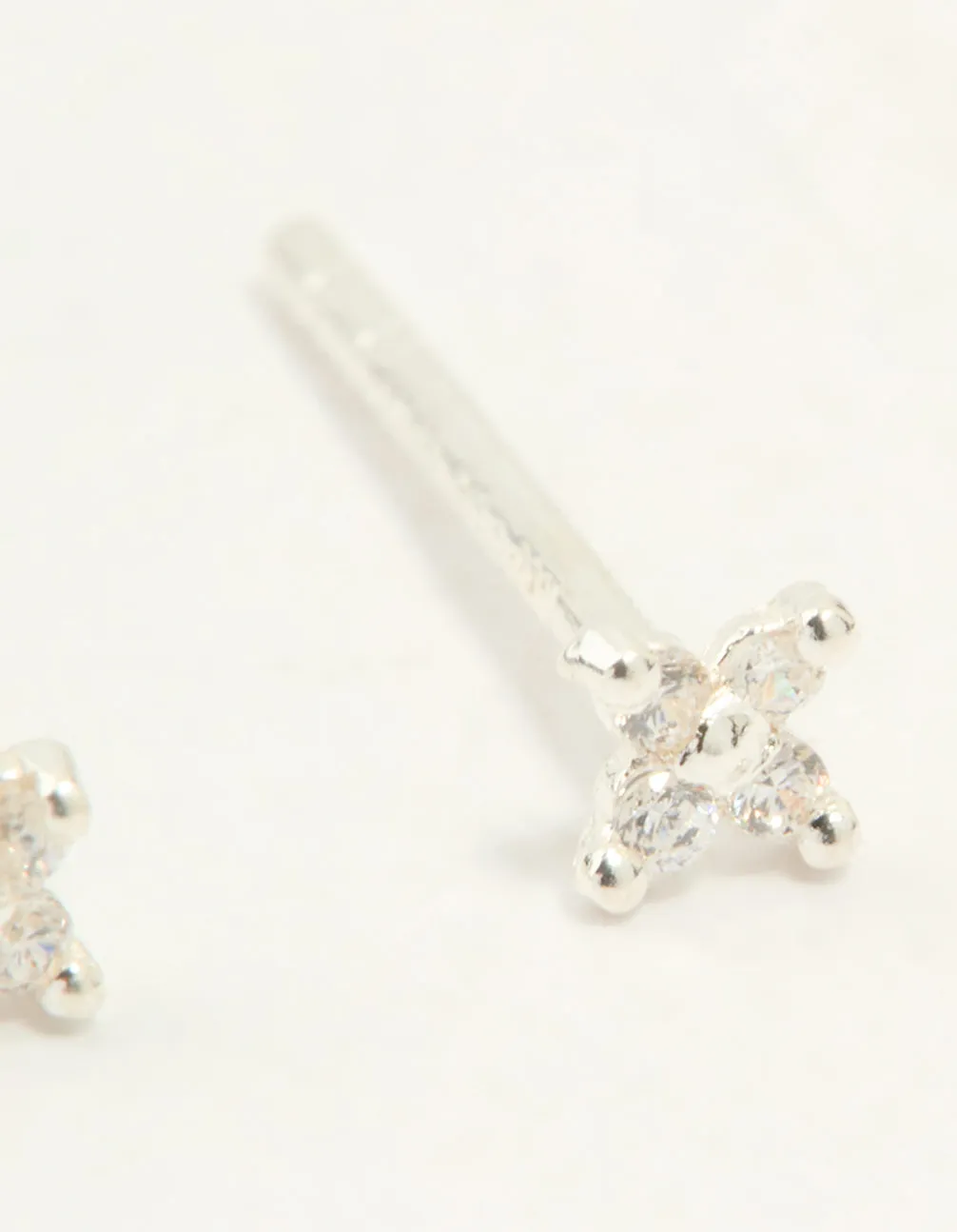 Sterling Silver Cubic Zirconia Micro Flower Stud Earrings