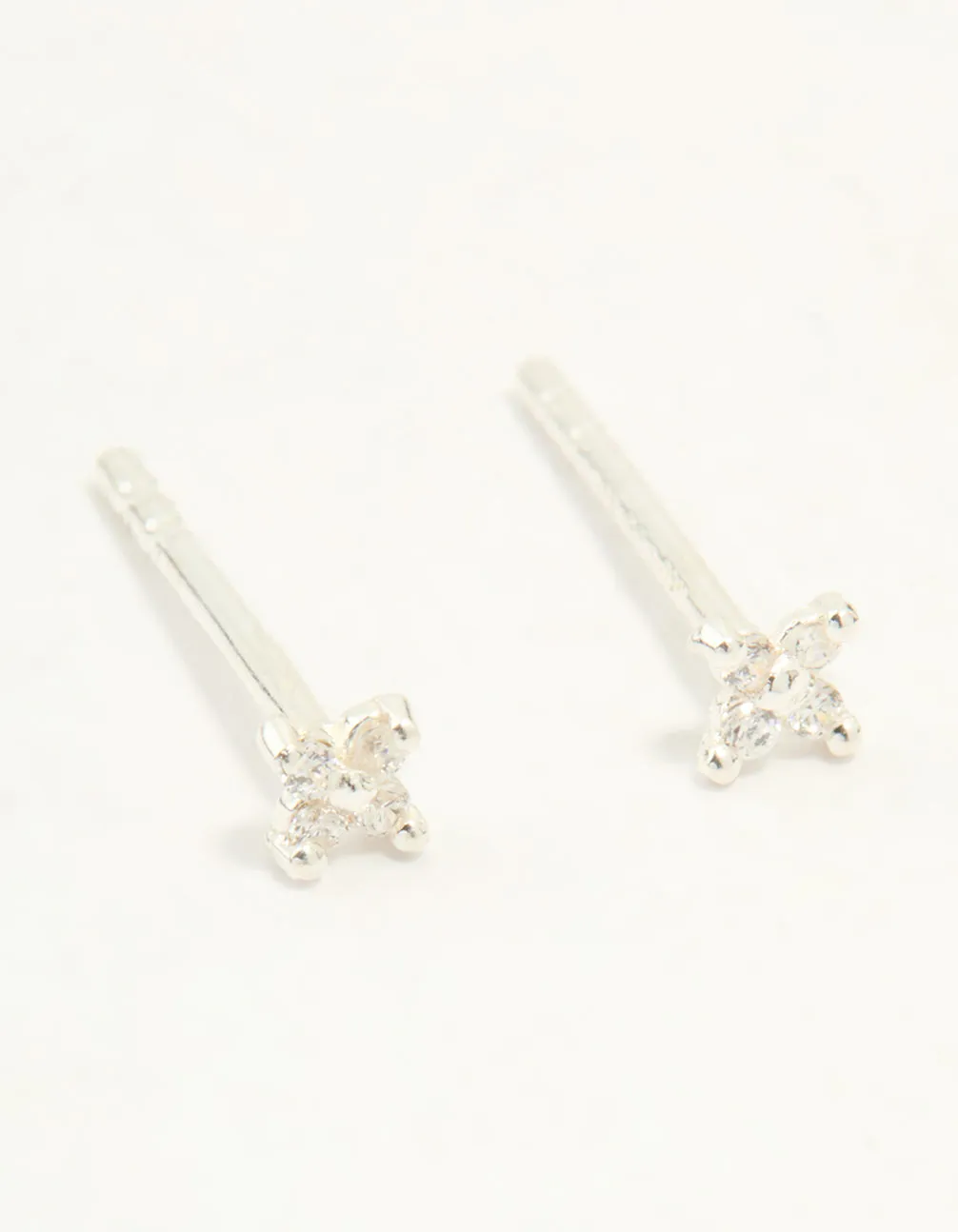 Sterling Silver Cubic Zirconia Micro Flower Stud Earrings