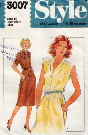 Style 3007 Womens Shawl Collar Gathered Shoulder Dress 1980s Vintage Sewing Pattern Size 14 Bust 36 inches UNCUT Factory Folded