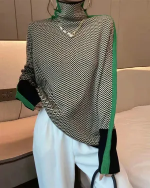 Stylish color-blocked turtleneck sweater
