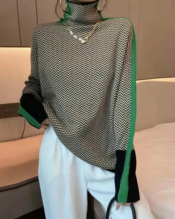 Stylish color-blocked turtleneck sweater