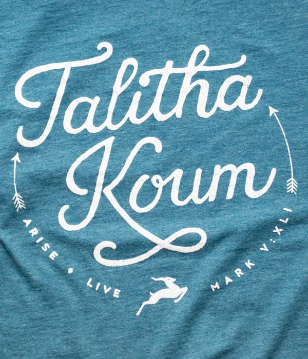 Talitha Koum – Teal   White Print