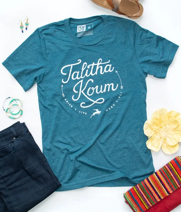 Talitha Koum – Teal   White Print