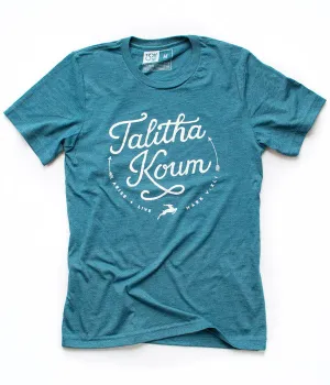 Talitha Koum – Teal   White Print