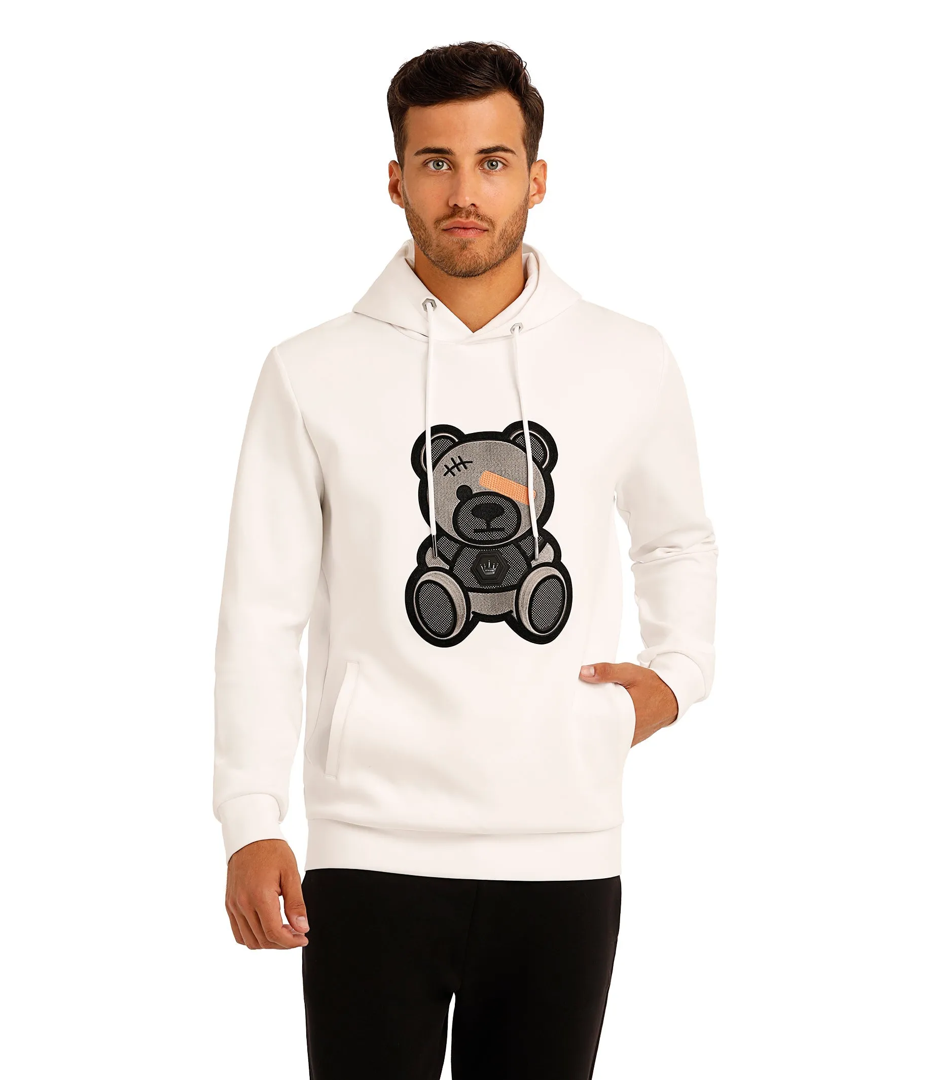 TEDDY EYE PATCHED WHITE HOODIE