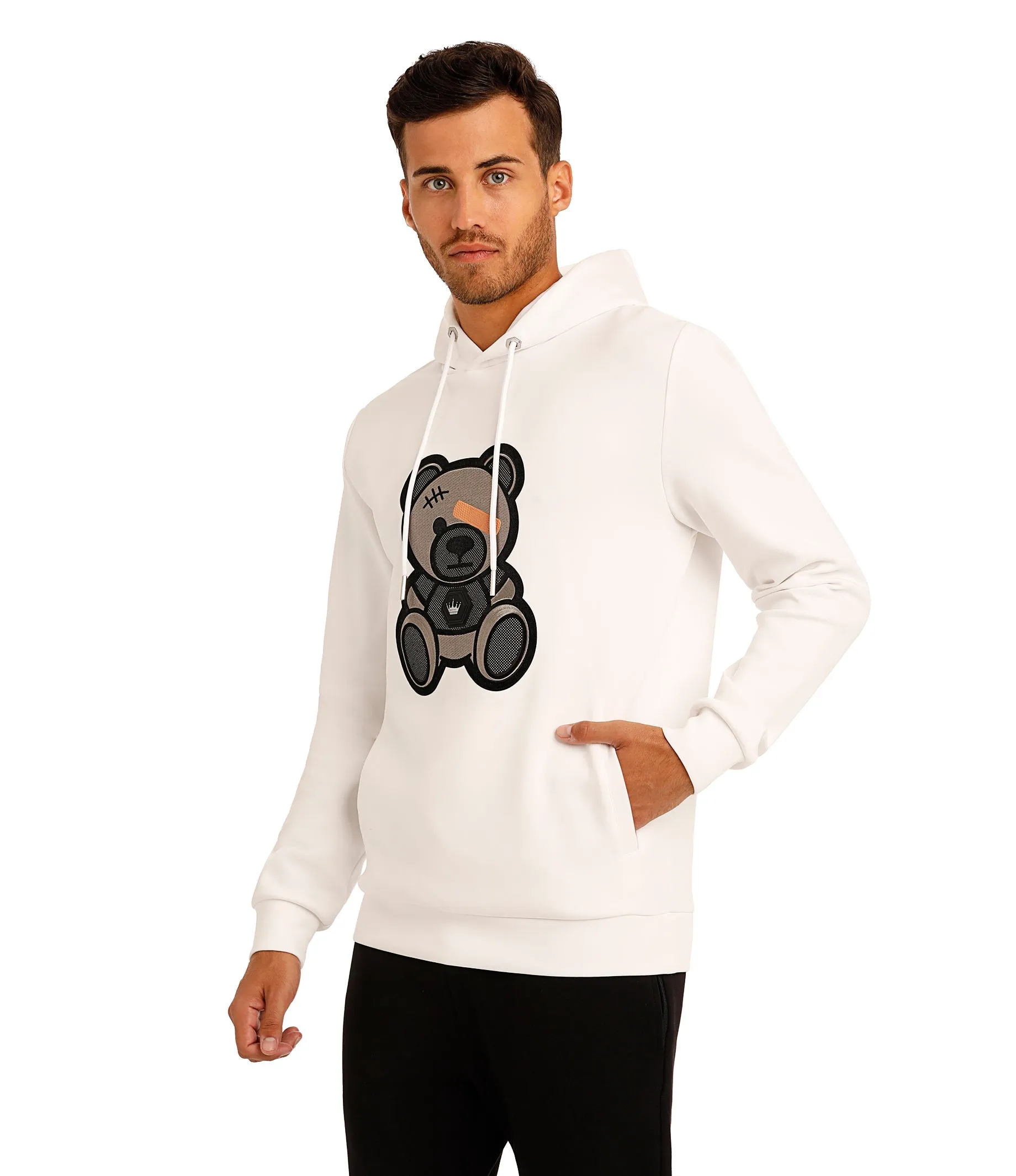 TEDDY EYE PATCHED WHITE HOODIE