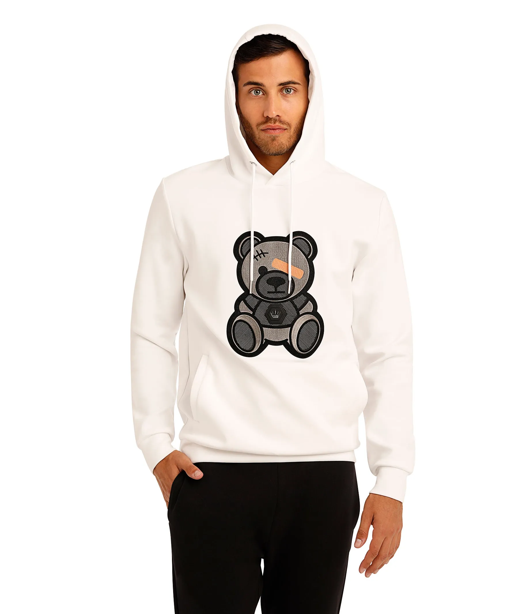 TEDDY EYE PATCHED WHITE HOODIE