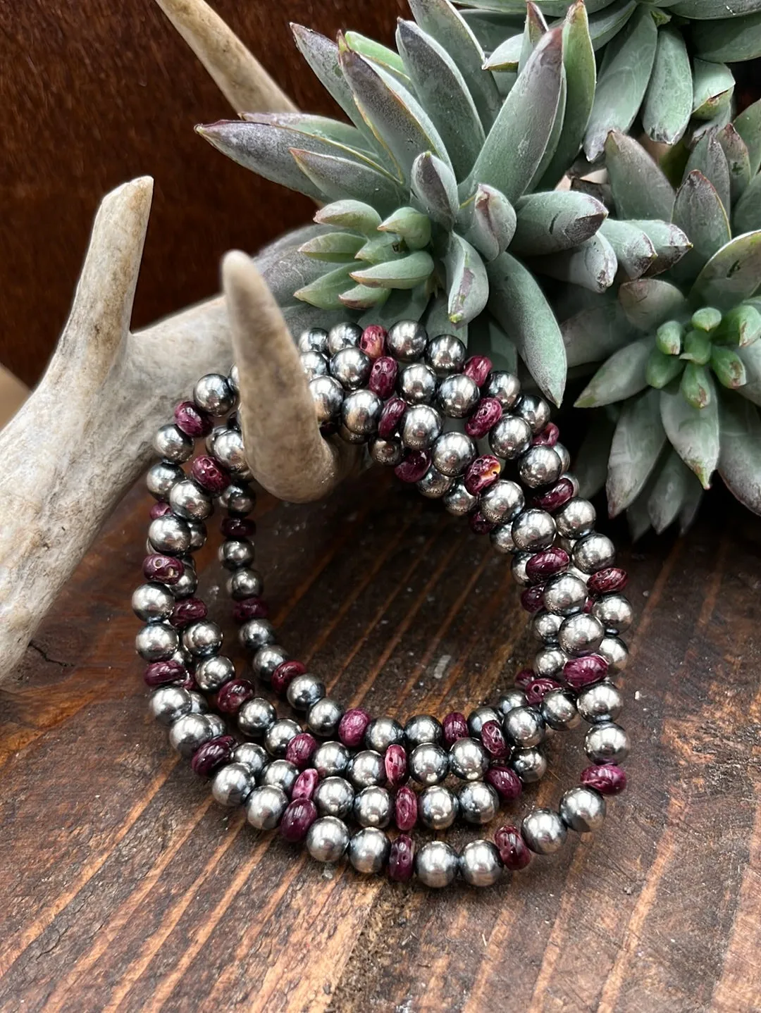Tilly Navajo Pearl & Purple Spiny Oyster Stretch Bracelet