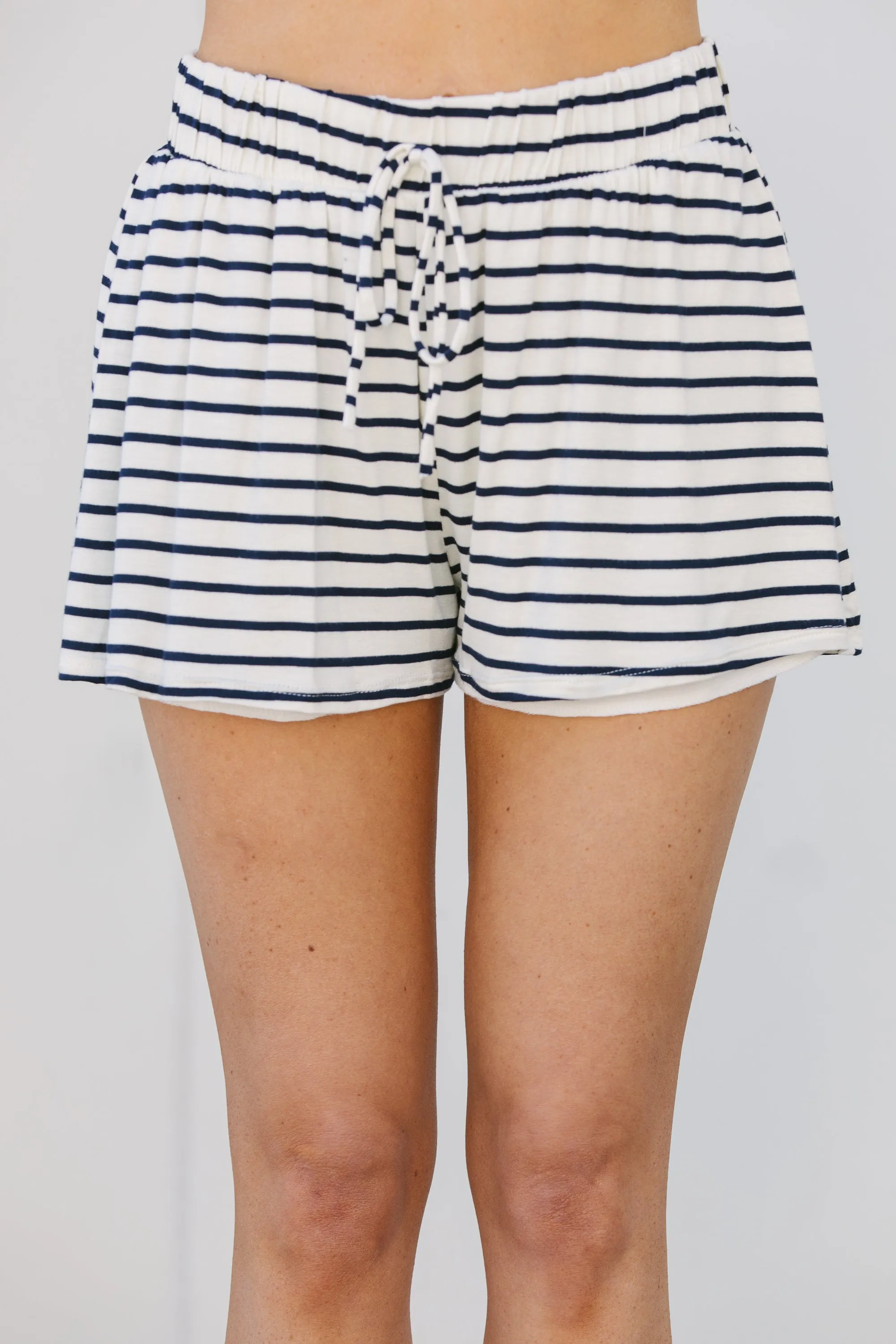 To Be Free Navy Blue Striped Shorts