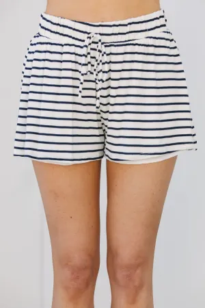 To Be Free Navy Blue Striped Shorts