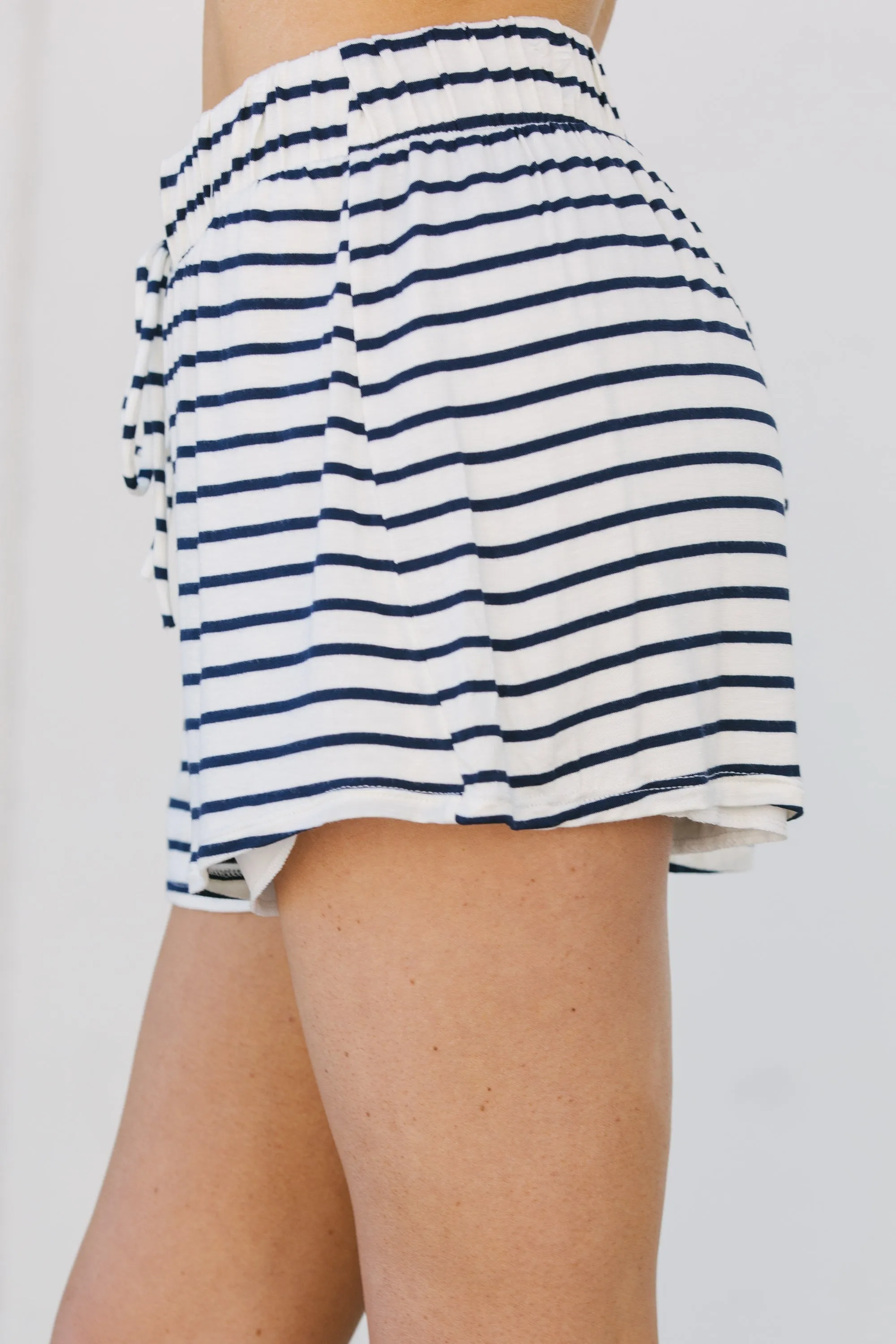 To Be Free Navy Blue Striped Shorts