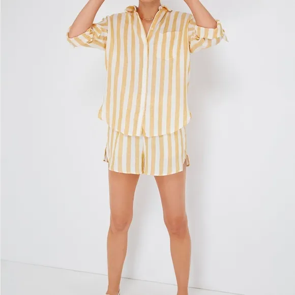Trovata birds of paradise yellow awning stripe cotton Lucy shorts