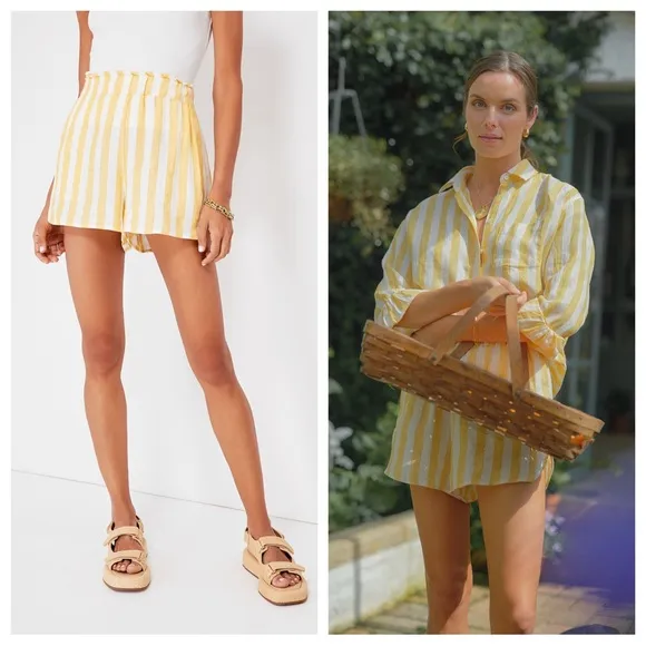Trovata birds of paradise yellow awning stripe cotton Lucy shorts