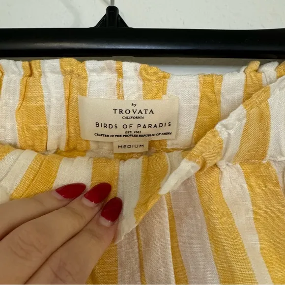 Trovata birds of paradise yellow awning stripe cotton Lucy shorts