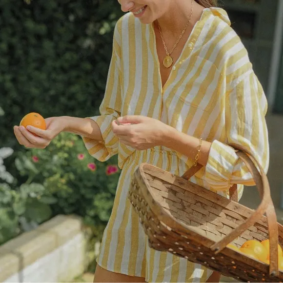Trovata birds of paradise yellow awning stripe cotton Lucy shorts