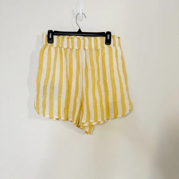 Trovata birds of paradise yellow awning stripe cotton Lucy shorts