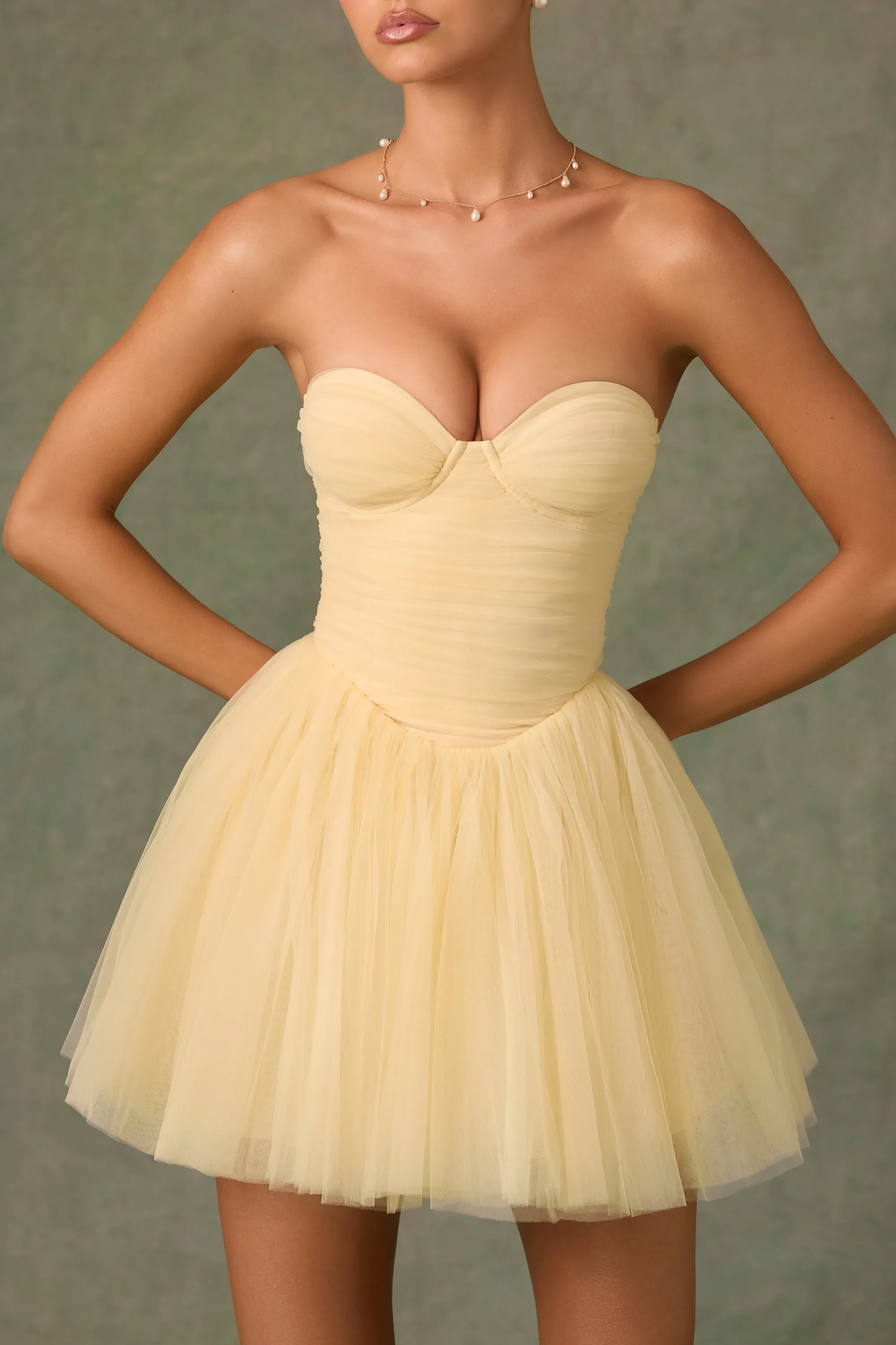 Tulle Corset Mini Dress in Yellow