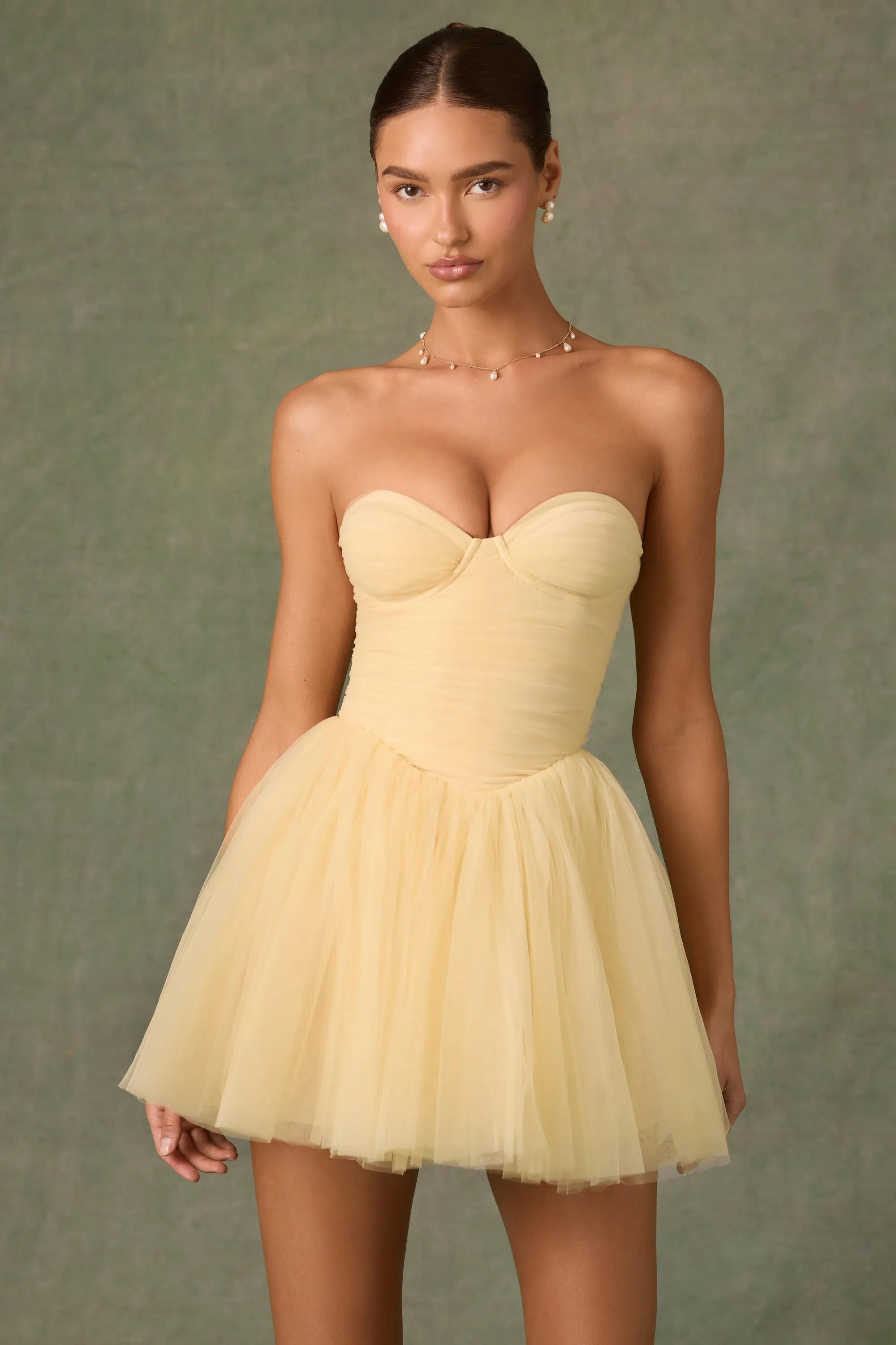 Tulle Corset Mini Dress in Yellow
