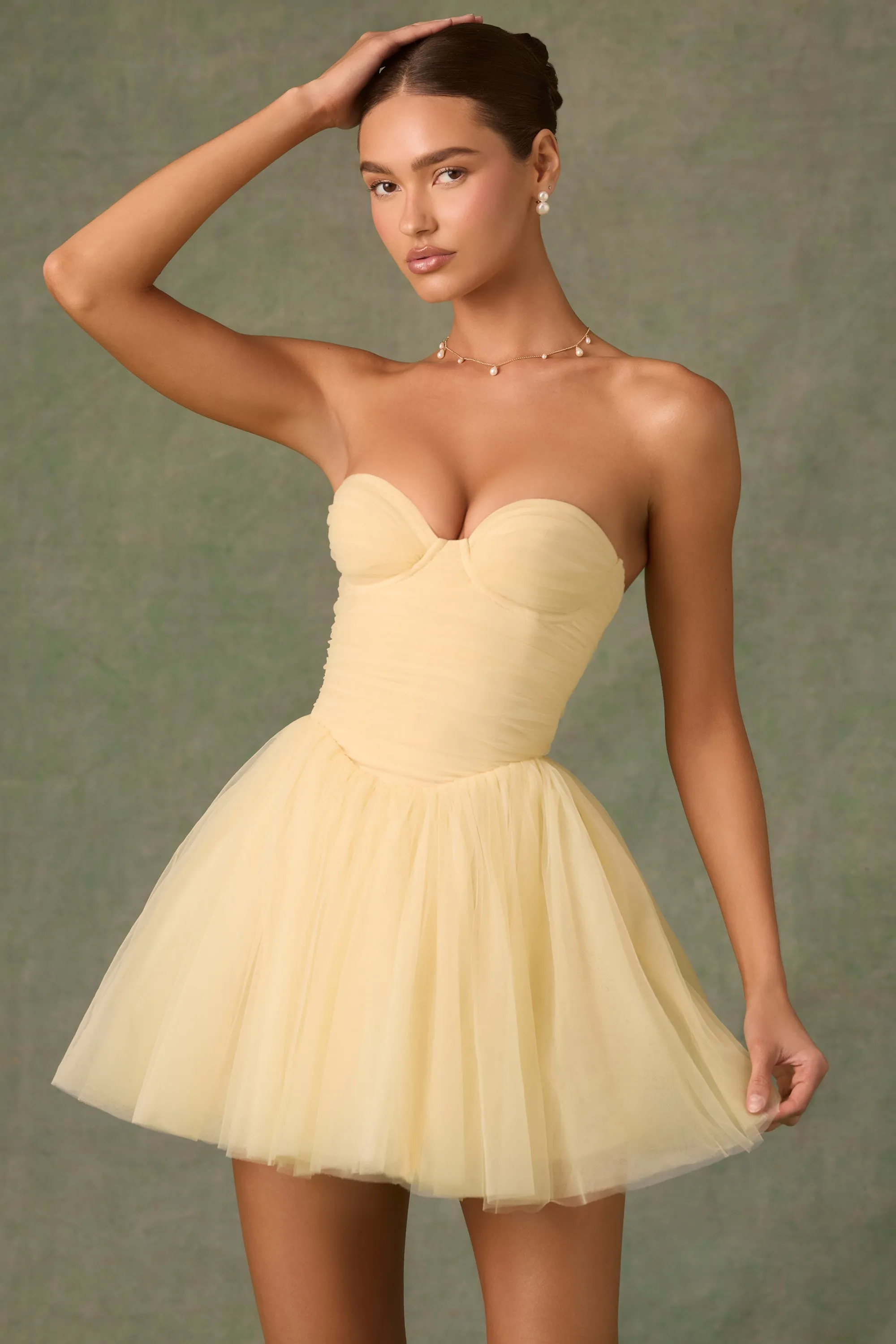 Tulle Corset Mini Dress in Yellow