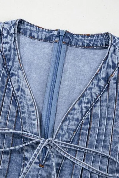 V Neck Short Sleeve Denim Dress