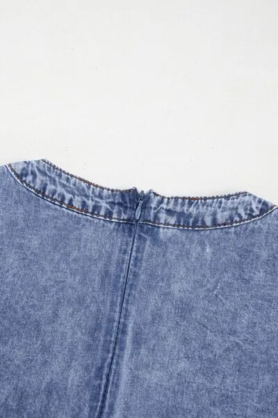 V Neck Short Sleeve Denim Dress