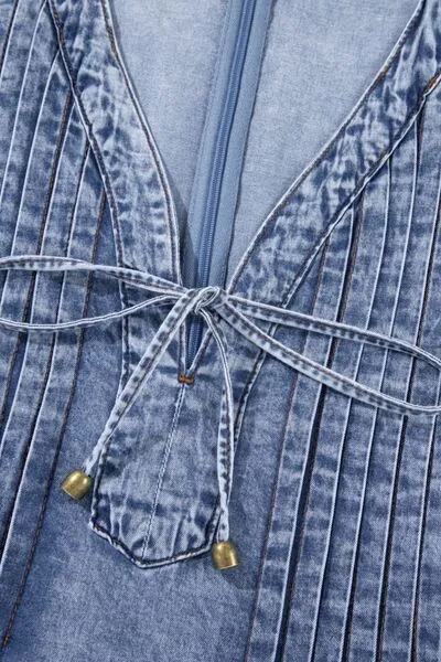 V Neck Short Sleeve Denim Dress