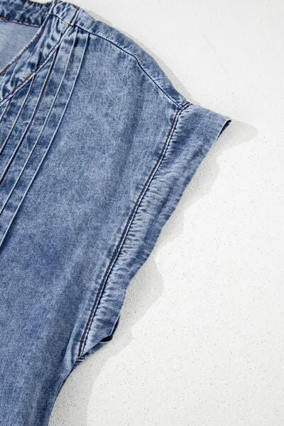 V Neck Short Sleeve Denim Dress