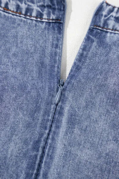 V Neck Short Sleeve Denim Dress