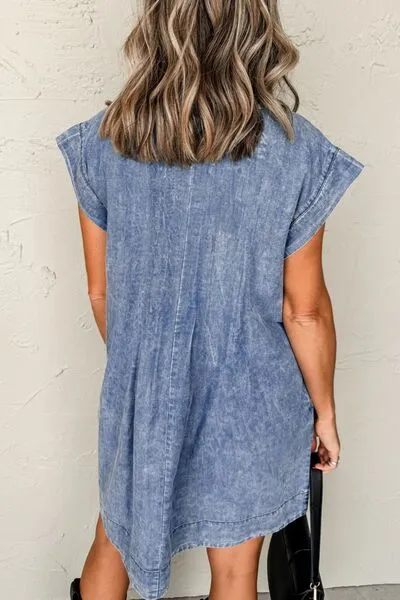V Neck Short Sleeve Denim Dress