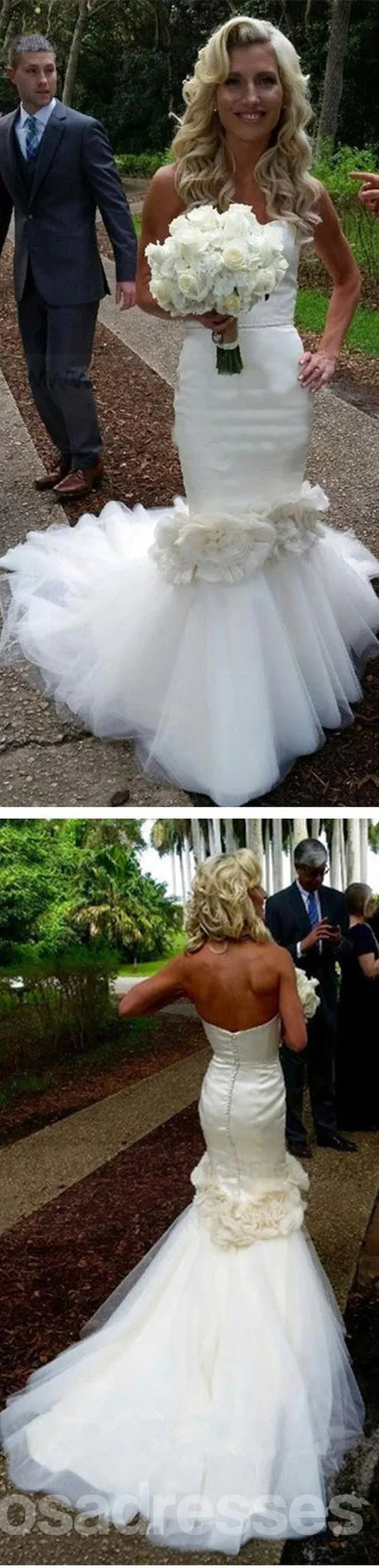 Vantage Sweetheart Satin Wedding Party Dresses With Appliques, Tulle Bridal Gown, WD0054