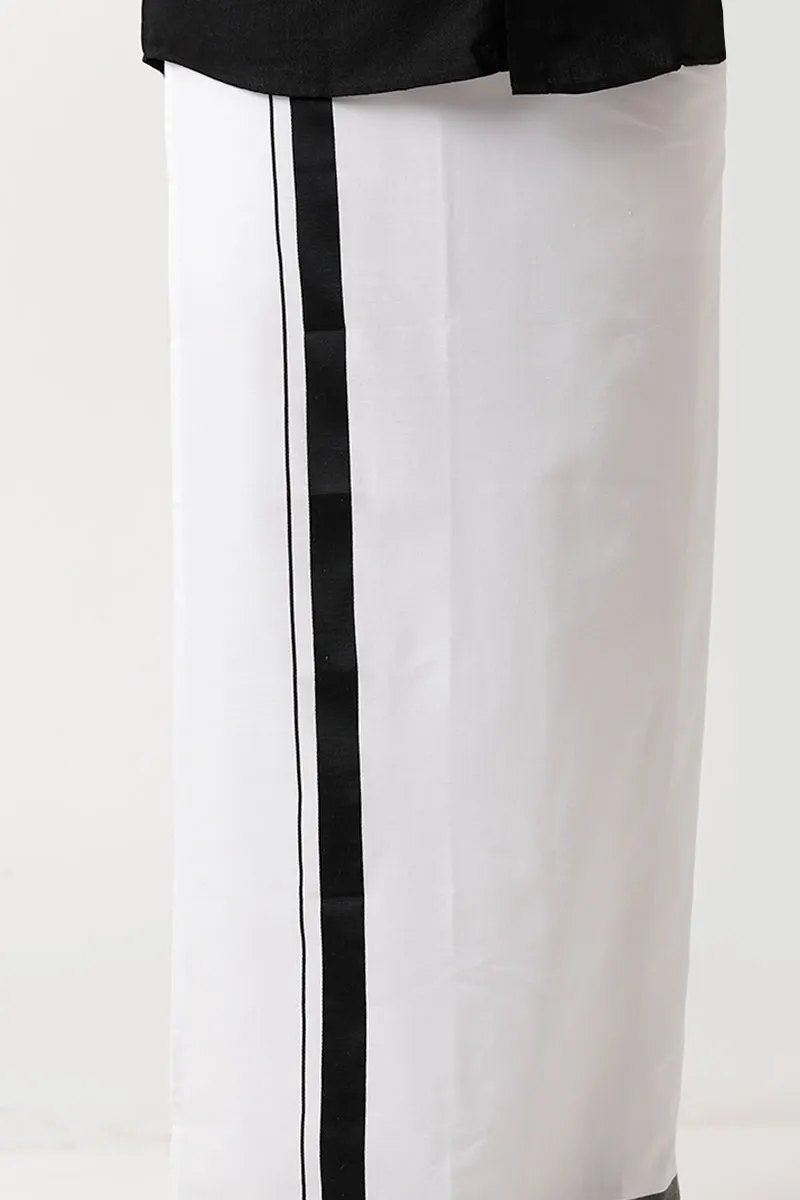 Varna - Black Matching Shirt and Double Layered Dhoti Set For Men | Uathayam