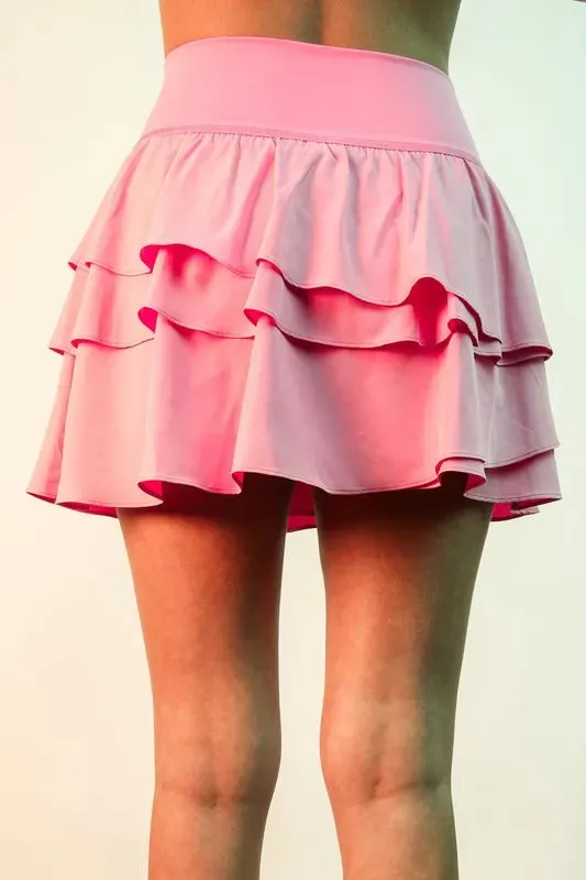 VERY J Riffled Tiered Layers Activewear Skirt with Shorts