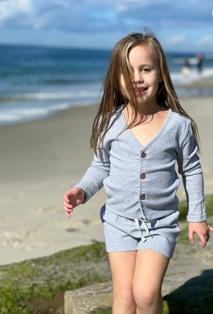 Vignette Girls “Aniyah” Rib Cardigan in Grey: Size 7 to 16
