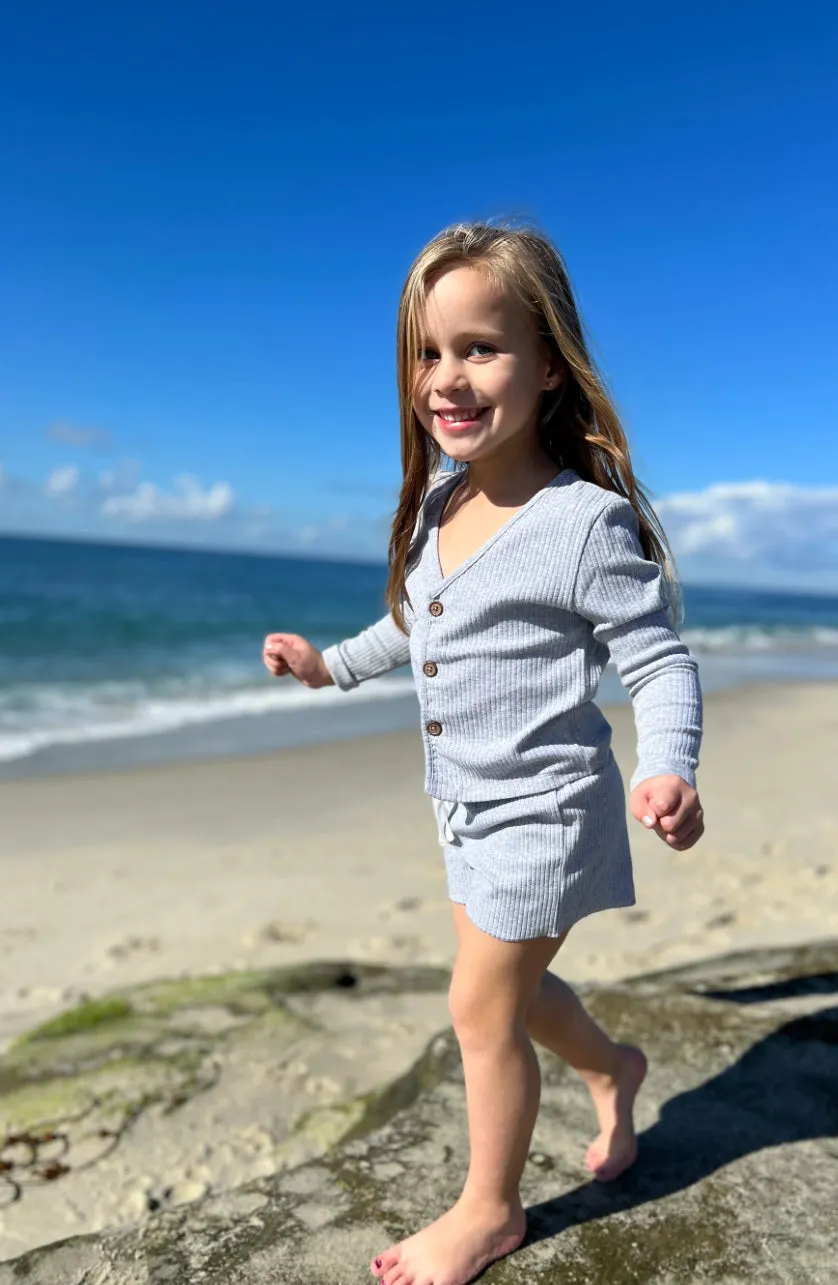 Vignette Girls “Aniyah” Rib Cardigan in Grey: Size 7 to 16