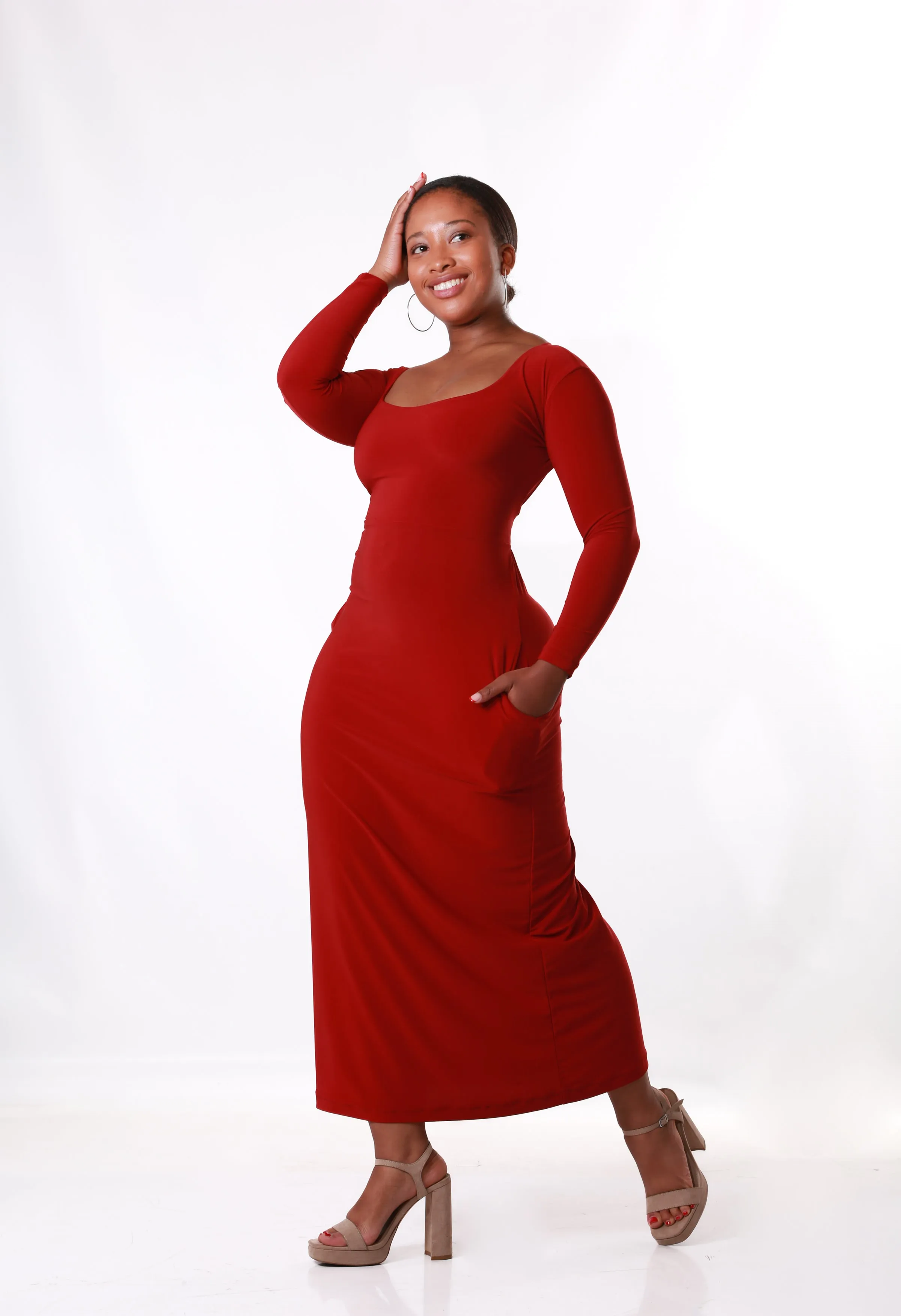 Waist Cinching Maxi Dress- Burgundy