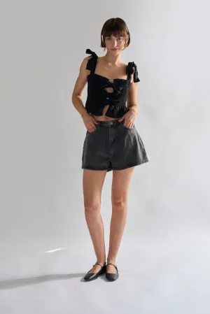 Washed-Black Denim-Shorts