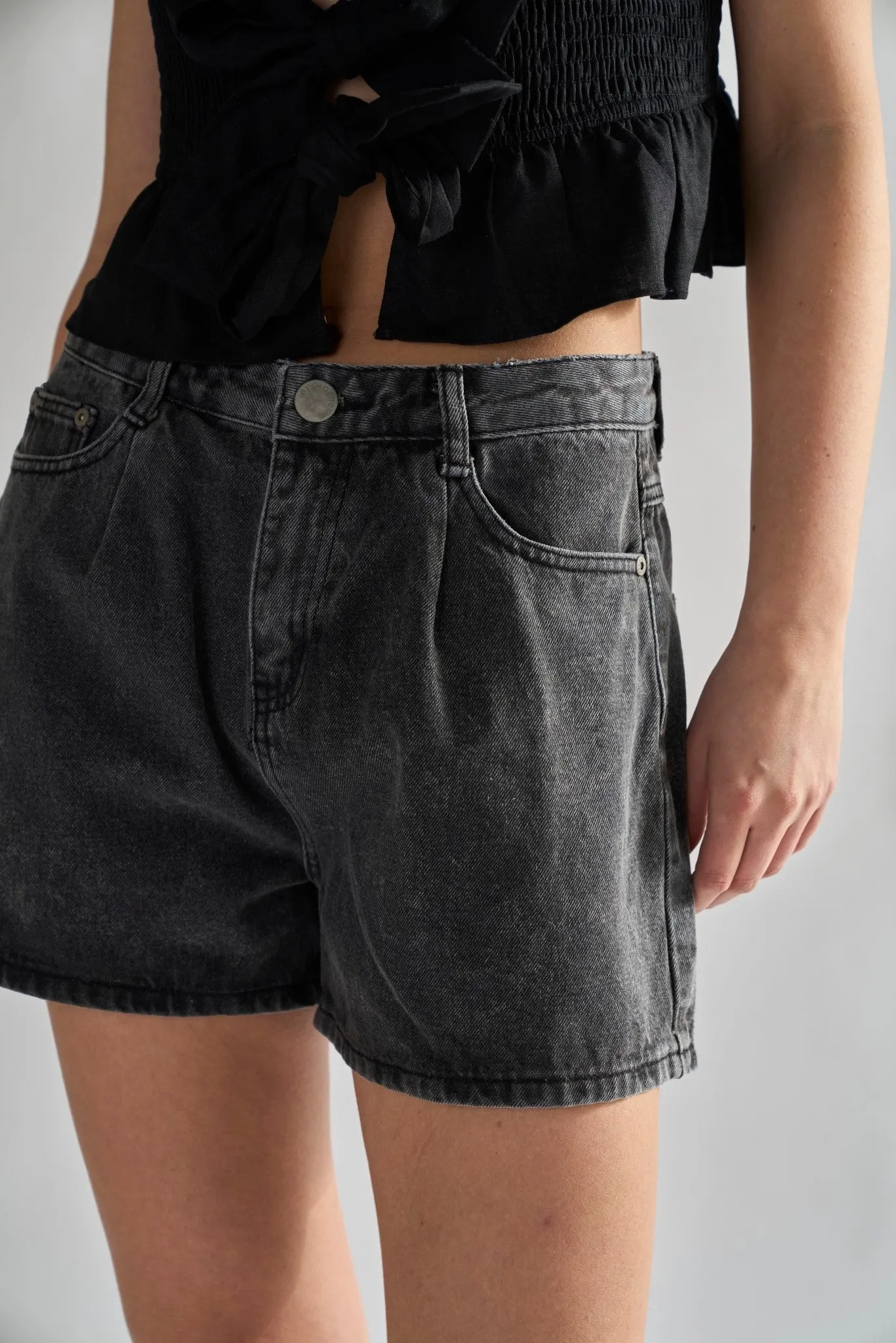 Washed-Black Denim-Shorts