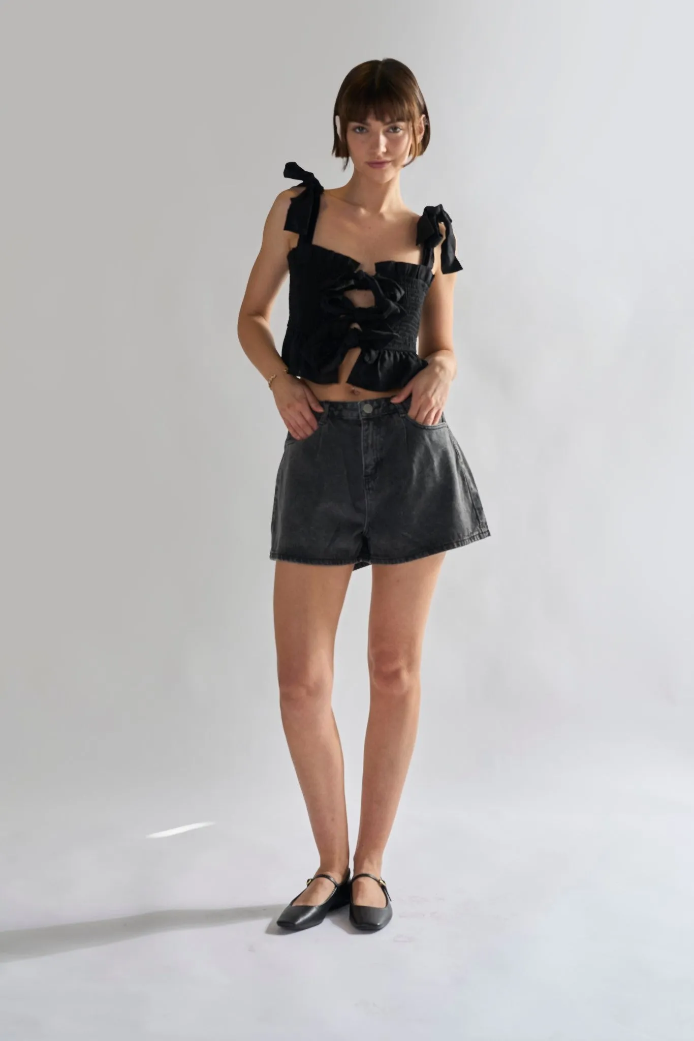 Washed-Black Denim-Shorts