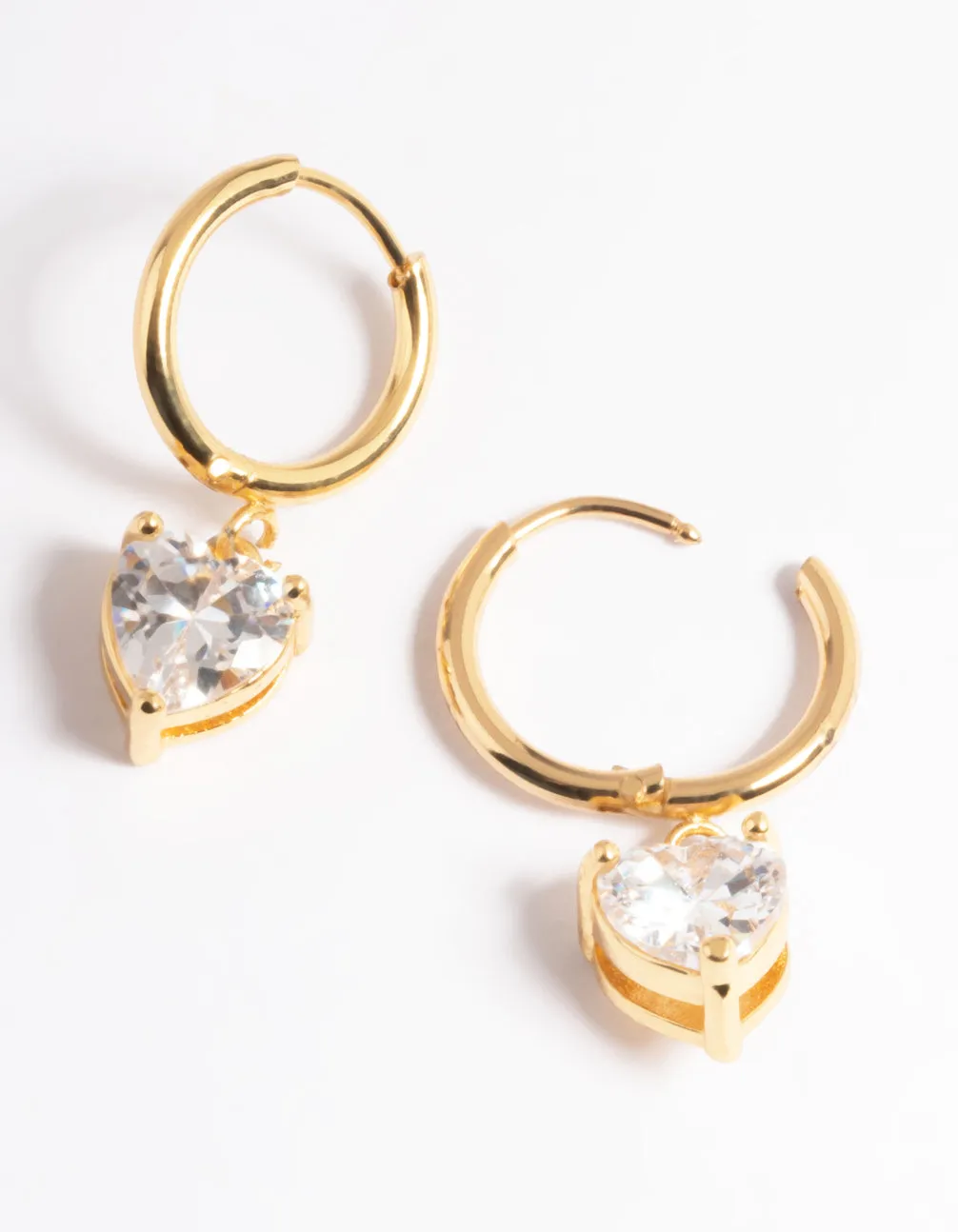 Waterproof Gold Plated Stainless Steel Cubic Zirconia Heart Huggie Earrings