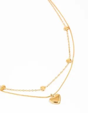 Waterproof Gold Plated Stainless Steel Heart Pendant Layered Necklace