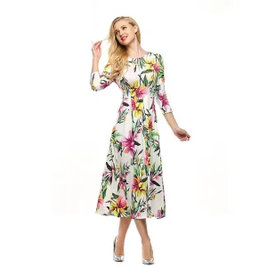 Women Dress Retro Vintage Rockabilly Floral Print Swing Summer Dresses Elegant