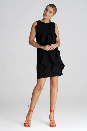 Women’s Cocktail Dress – Poly/Viscose  Layered Ruffle Sleeveless Party Mini Dress