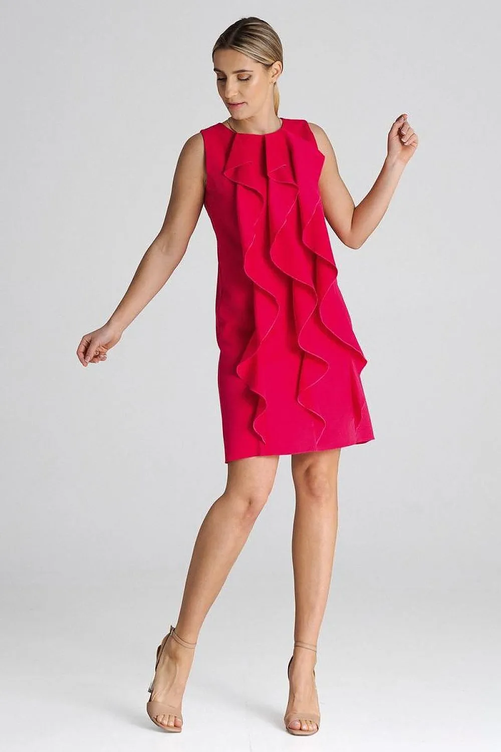 Women’s Cocktail Dress – Poly/Viscose  Layered Ruffle Sleeveless Party Mini Dress