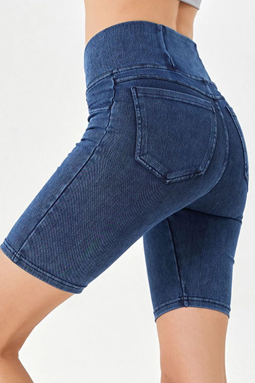 Women’s High-Stretch Asymmetrical Waist Denim Shorts with Pockets | Plus Sizes Available