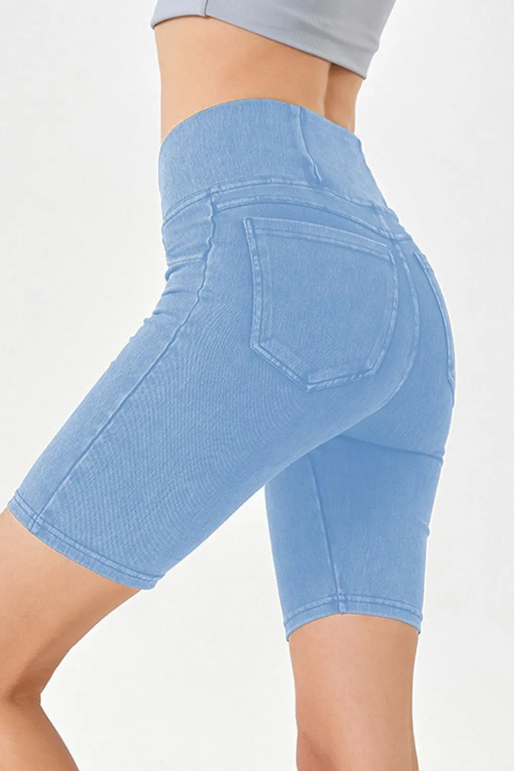 Women’s High-Stretch Asymmetrical Waist Denim Shorts with Pockets | Plus Sizes Available